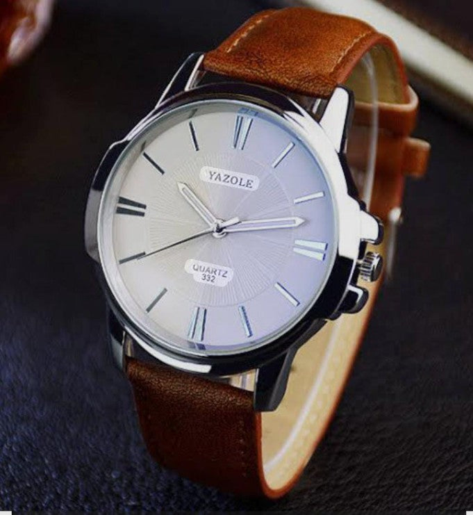 Yazole Quartz 332 Men’s Classic Watch – Elegant Brown Leather Strap