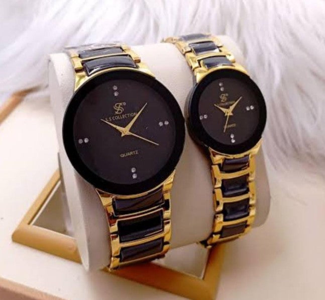 Royal Black & Gold Couple Watch Set – Timeless Elegance by S.S Collection